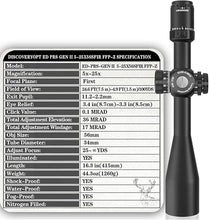 Load image into Gallery viewer, Discoveryopt ED PRS GEN2 5-25X56SFIR FFP-Z MRAD
