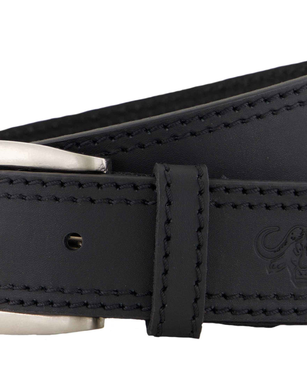 BLACK DOUBLE STITCH LEATHER BELT