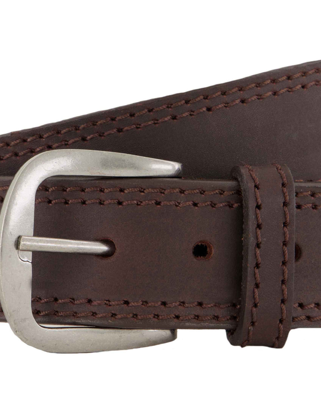 DARK BROWN DOUBLE STITCH LEATHER BELT