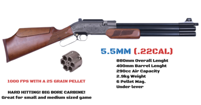 SUMATRA Carbine 5.5mm Air Rifle, lever action, 6 shot magazine, 290cc