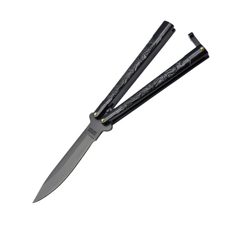 Ace Butterfly Knife w/Black Patterned Handle