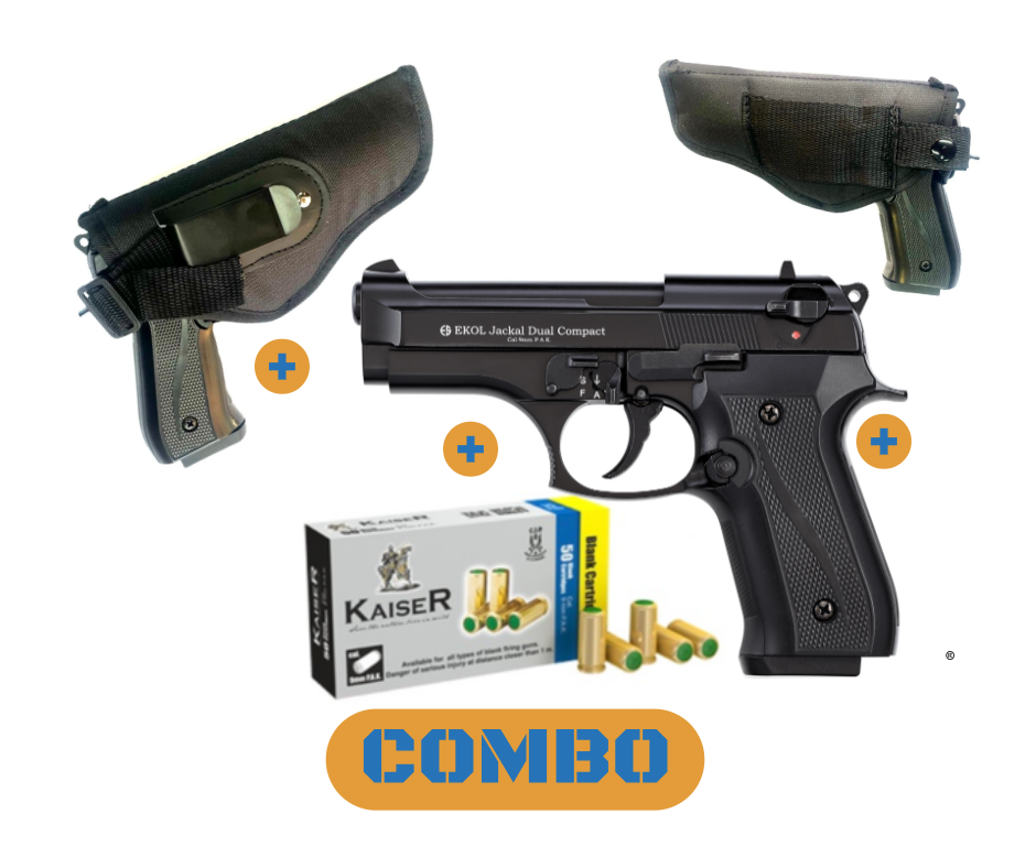 Combo Ekol Jackal dual COMPACT 9mm blank/pepper pistol +25 blanks + holster