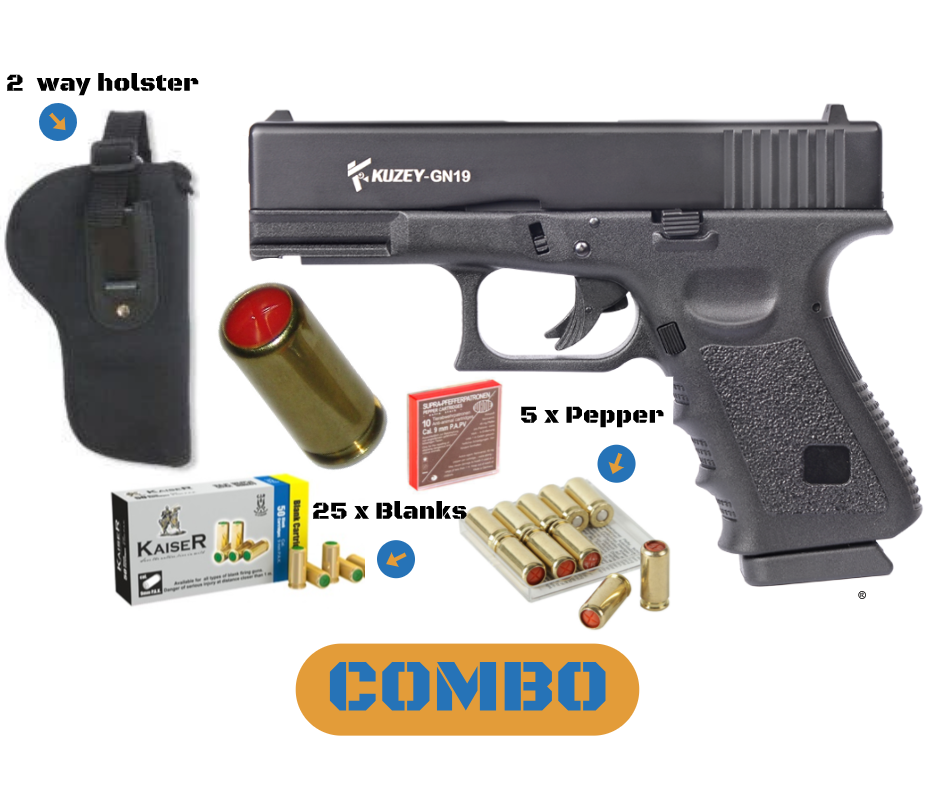 COMBO Kuzey GN19 9mm 25 blank + 5 pepper+ pistol+holster